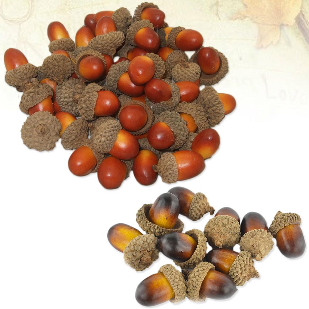 100Pcs Artificial Vivid Realistic Acorns Small Set Decorative Nuts for Christmas Table Display Party Wedding Home Garden