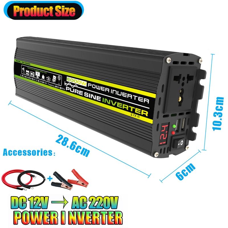 Pure Sine Wave Power Inverter DC12V To AC 220V 1000W Converter Intelligent Digital Display Voltage Transformer Car Home Outdoor