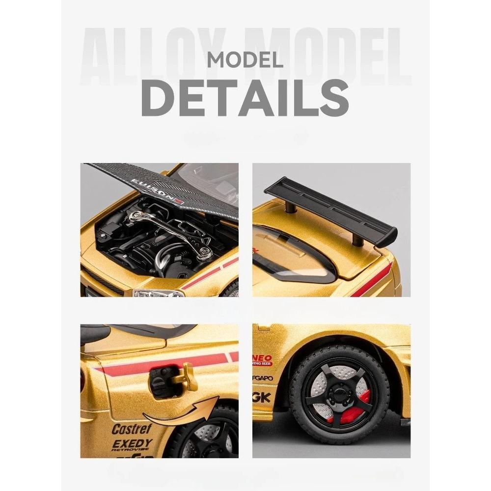 Simulation 1/24 Nissan GTR Alloy Racing Car Model with Sound Light Collection Miniature Voiture Toy Vehicle Children Boy Gift