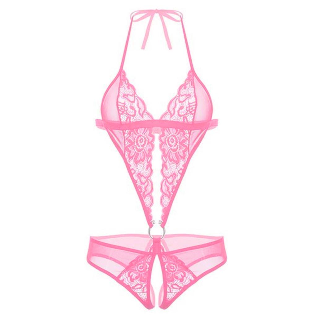 Lingerie Sexy en dentelle pour femmes, sous-vêtements une pièce à lacets, décolleté en V profond, dos ouvert
