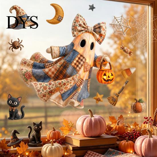 Living Room Wall Art Halloween Ghost Swing Static Window Decals, Waterproof Peel and Stick Reusable Home Film Stickers, Removable Glass Decor