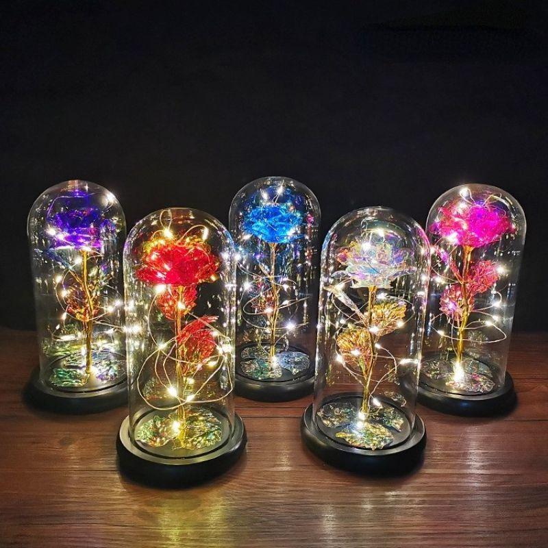 Stunning Eternal Flower In Glass Dome With Led Lights Unique Home Decor