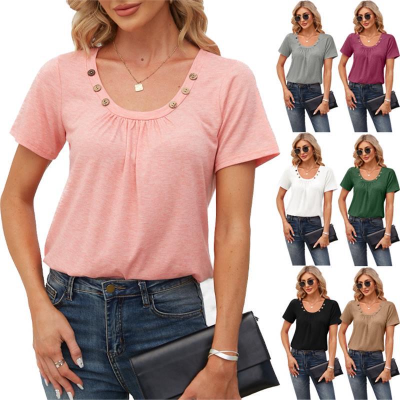 

2024 Spring/Summer Women s Square Neck Ruched Loose T-shirt L
