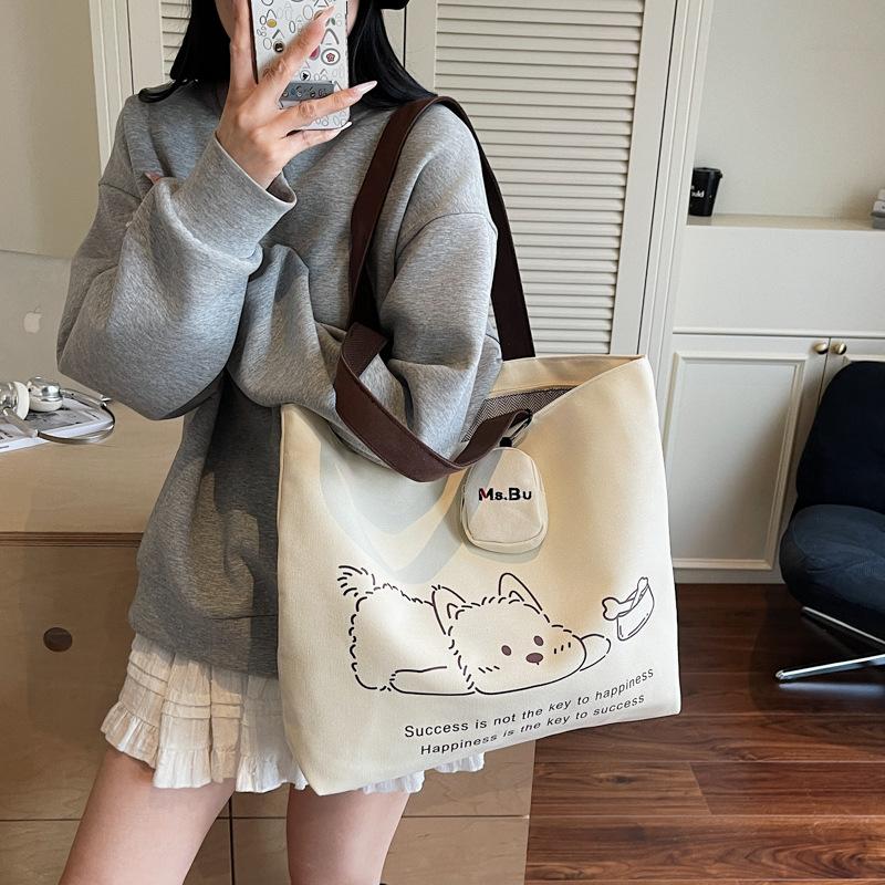 Leisure Commuting Large-capacity Canvas Bag Women's 2025 Autumn New Light Foreign Commuting Shoulder Bag Portable Tote