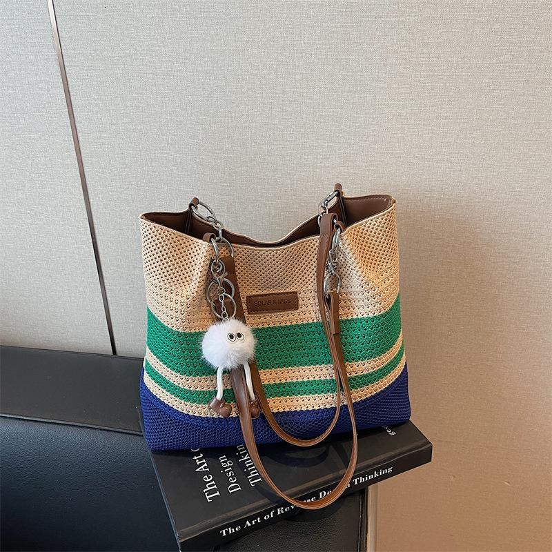 Large capacity knitted woven bag women's summer new versatile shoulder bag seaside vacation beach bag