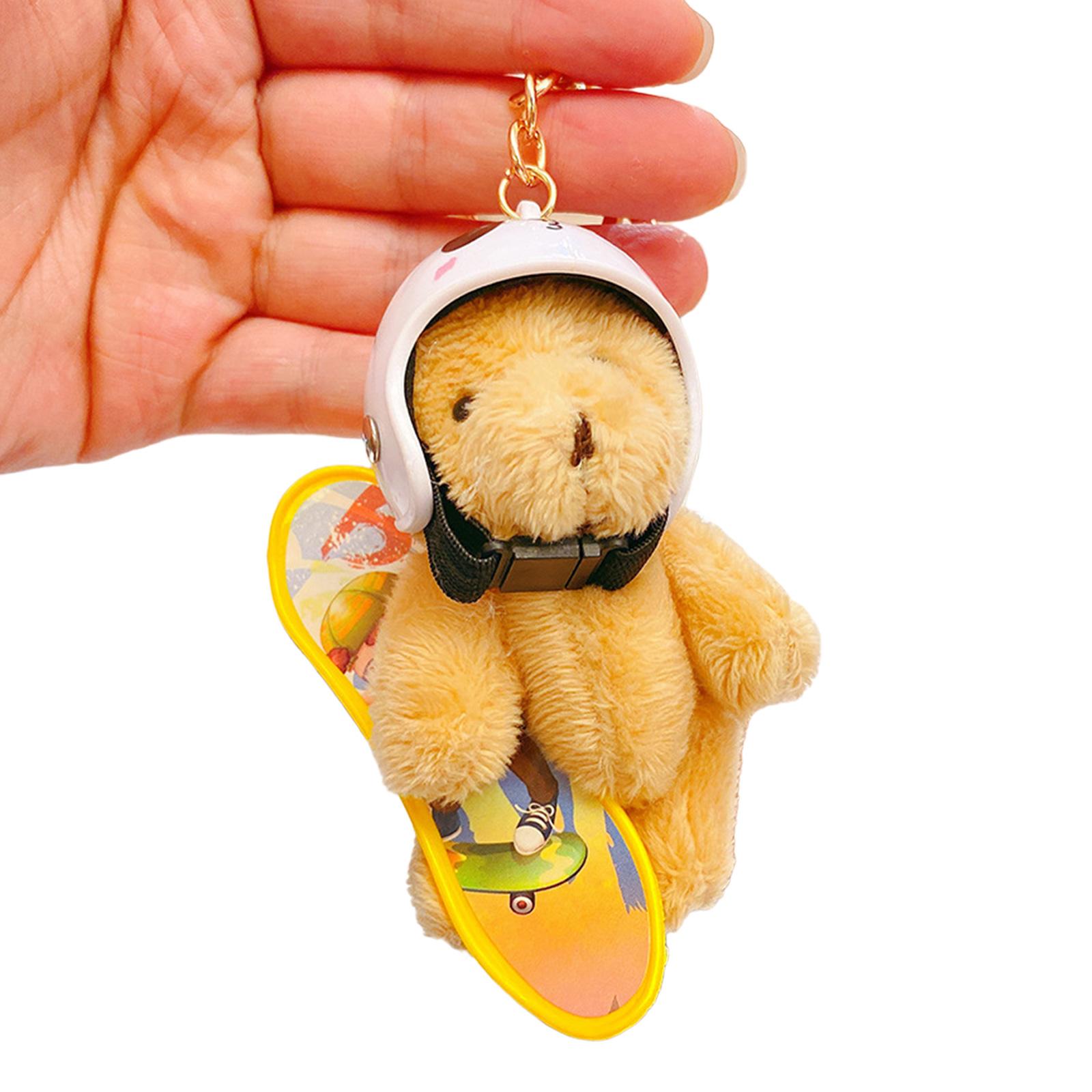 

Маленький плюшевый брелок в виде медведя-скейтбордиста, модный брелок в виде медведя, подвесной декор для сумки, плюшевая текстура, идеально подходит для рюкзаков и ключей белый