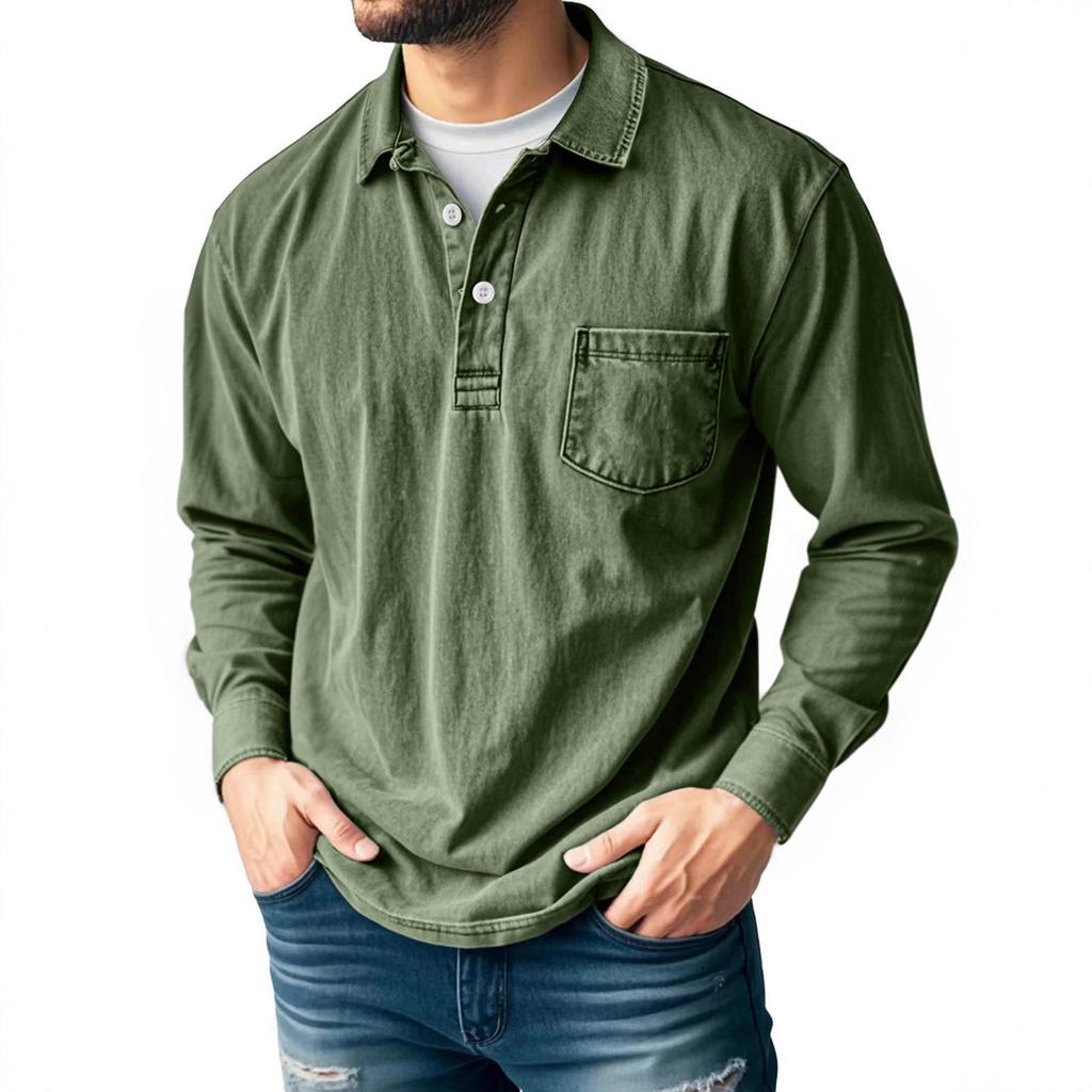 Men's 2026 European Retro Cotton Washed Long Sleeve Polo Shirt