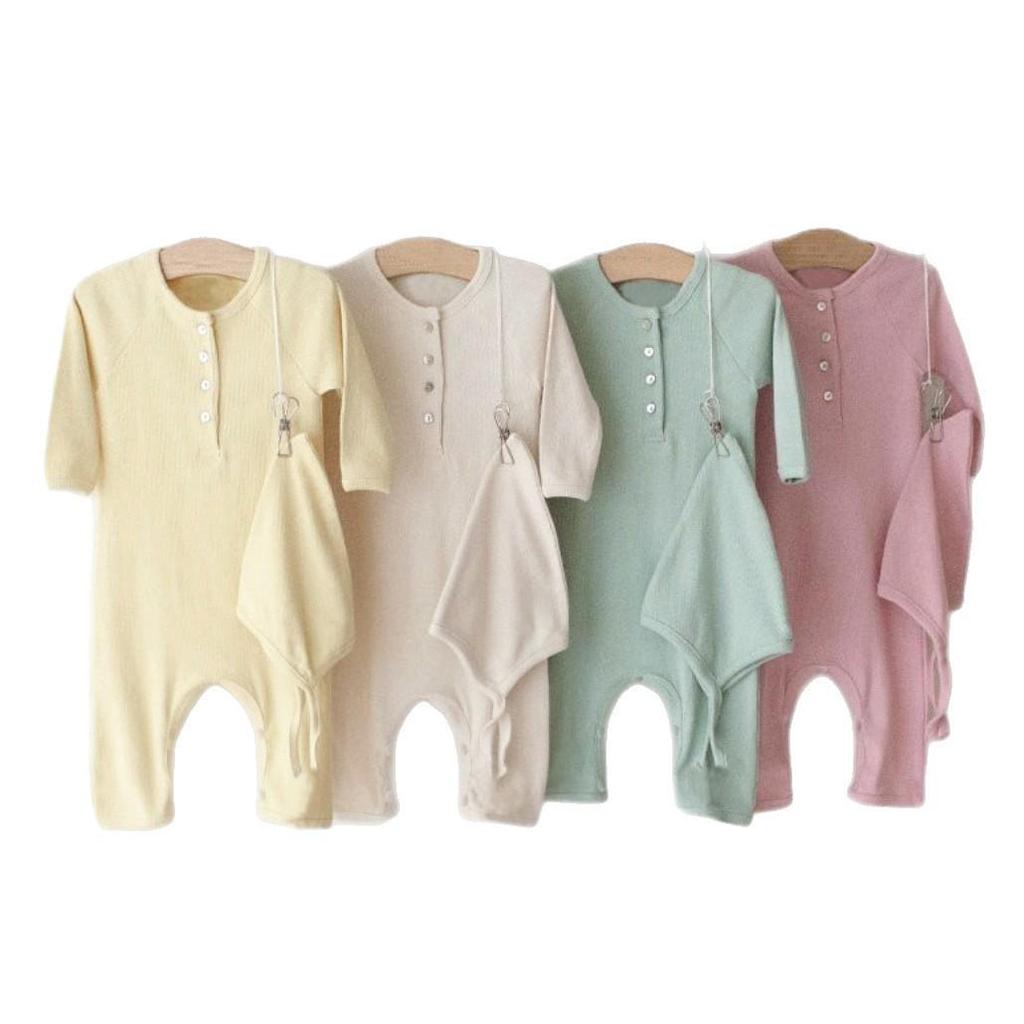 Autumn Ribbed Button-Up Romper for Newborns - Boys & Girls