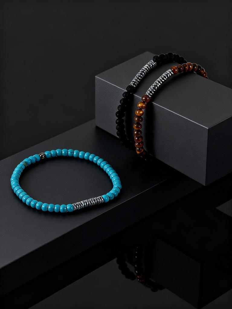 Simple Natural Stone Beads Bracelets for Men 4mm Natural Turquoises Tiger Eye Stone Elastic Bracelet Fashion Meditation Jewelry