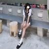 Dress women's short sleeves 2026 summer new sweet and spicy style gray slim splicing design fake two-piece short skirt
