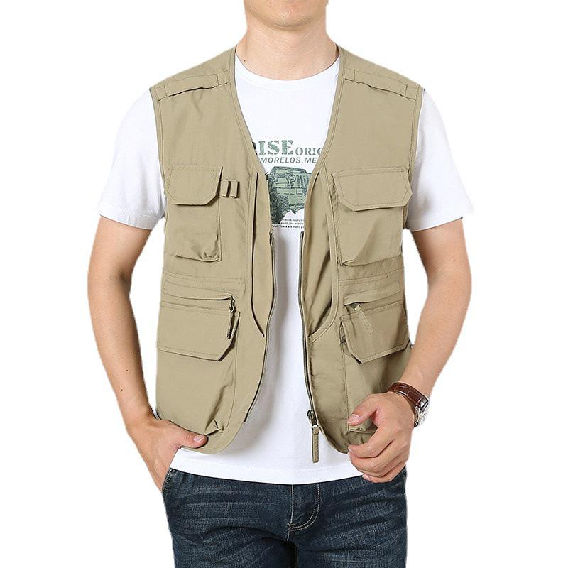 Men's Quick-Drying Multi-Pocket Vest for Outdoor, Plus Size, V-Neck, Perfect for Spring, Autumn, and Fishing