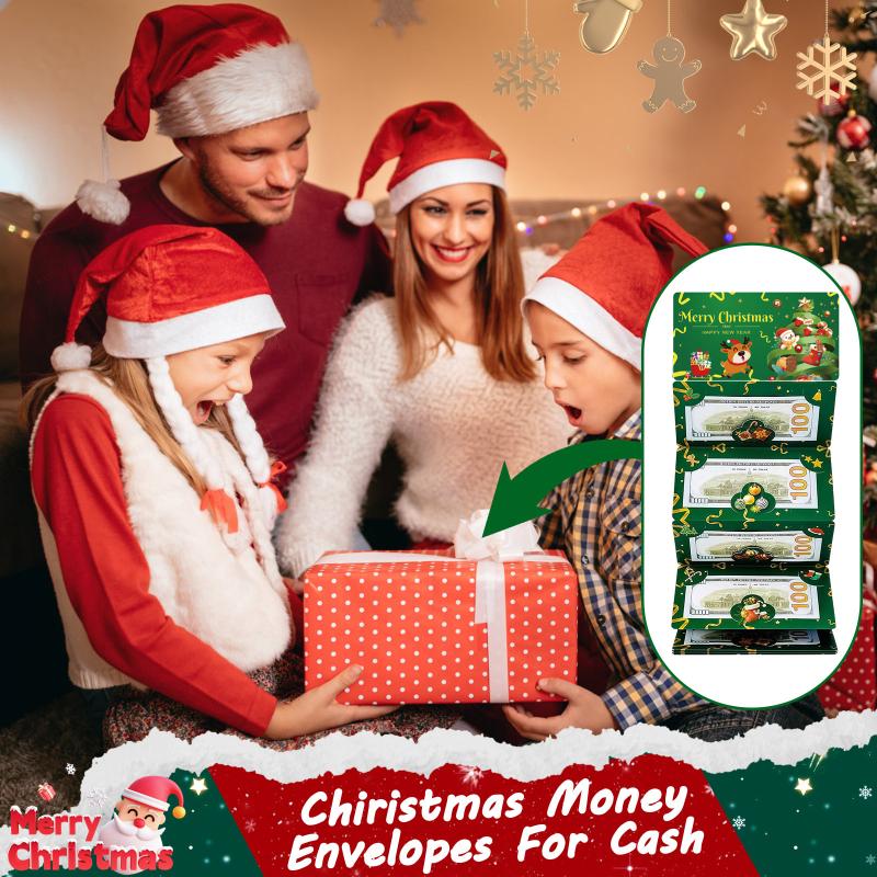 Delightful Christmas-Themed Foldable Banknote with Father Christmas and Tree, DIY Red Envelope and Multiple Card Slots