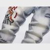 Retro Blue Slim-Fit Men's Jeans with Tiger Embroidered Badge