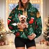 Women's Stylish Christmas Print Hoodie with Pet Pocket, Casual Holiday Pullover for Winter Wear