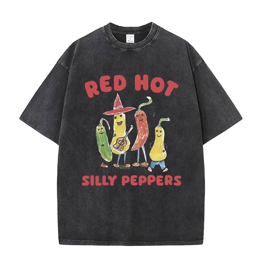

Funny Red Hot Silly Peppers Vintage Acid Washed T Shirts Men Women Casual Humor Rock Tshirt Mens High Quality Cotton Tshirts S