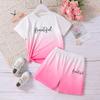Best-Selling New Style Girls Boys, Simple Fashionable Gradient Letter Printed Shorts Set, Casual Holiday