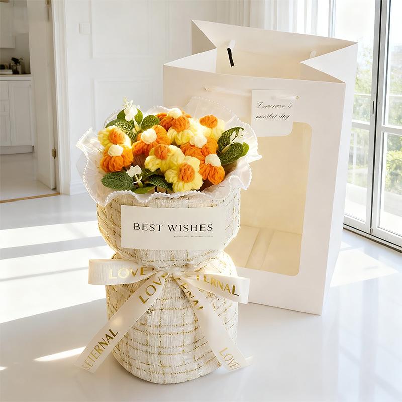 Sunflower Yarn Valentine s Day Soap Flower Bouquet - Graduation & Teacher s Day Gift, French Style Handheld Bouquet