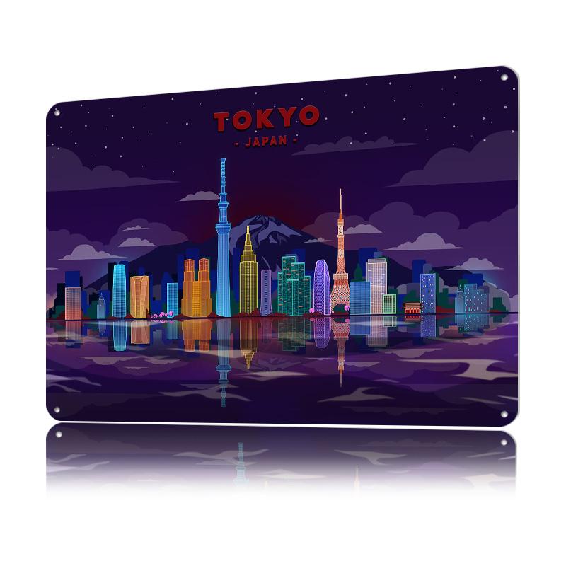 Travel Tokyo Japan Skyline Poster Customized Vintage Metal Signs Wall Art Retro Tin Plaque for Room Decoration Desk Decor House