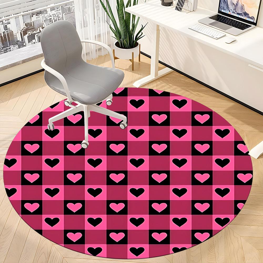 1pc Heart Checkered PatternChair Carpet for Office, Indoor Non-Slip Washable Polyester Fiber Carpet, Mat For Office, Machine Washable
