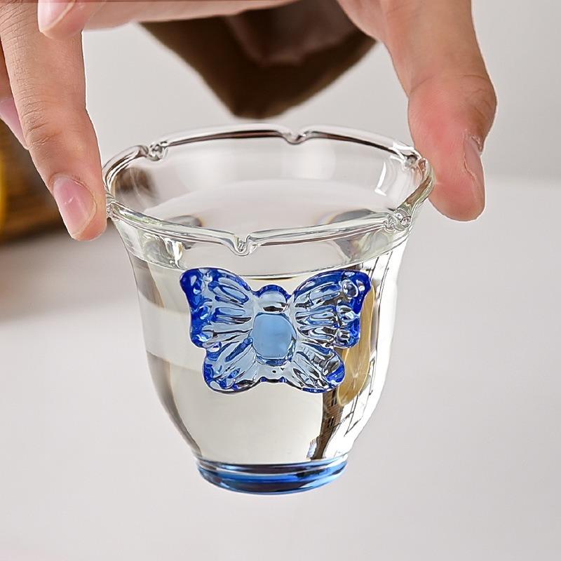 2pcs 80ml Glass Cups Butterfly Design Clear Heat-resistant High Borosilicate Glass Creative Tea Cups Wine Cups Coffee Mug Drinkware