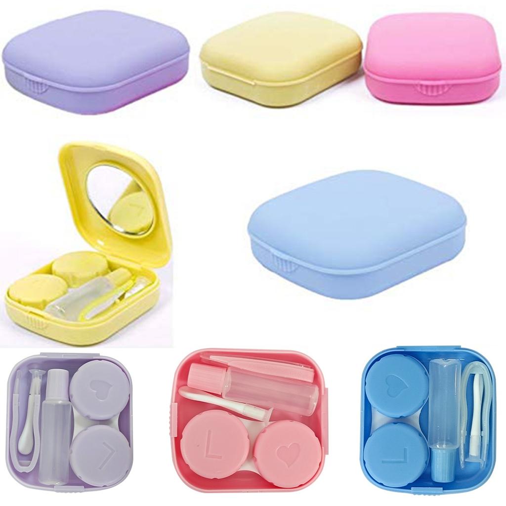 Kontaktlinsenbehälter Mehrfarbig Tragbare Mini-Kontaktlinsenbox mit Spiegel Pinzette Lösungsflasche zur Reinigung von Augenproteinen