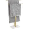 Gold,WEIDPHL Tall Standing Towel Rack, Double-T Shape Tall Bath Towel Sheet Holder with Marble Design Base, 2-Tier Towel Stand for Bathroom Floor,