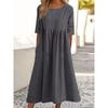 Abito Estivo Casual a Maniche Corte 2025 Taglia Plus Cotone Elegante Donna Tasca Plissettato Ampio Girocollo A-line Abiti da Festa Tinta Unita Abbigliamento da Donna