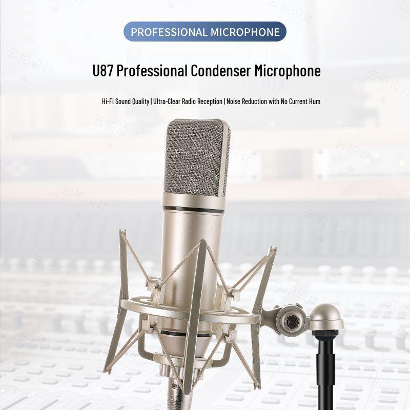 Professional U87 Large Diaphragm Condenser Microphone Set with Sound Card for Live Streaming and Singing