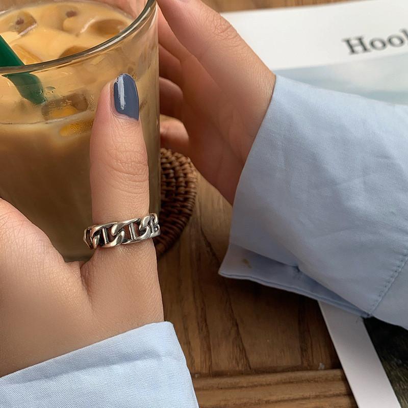 

Korean Style 925 Silver Ring With Vintage Look Adjustable Open Design For Women