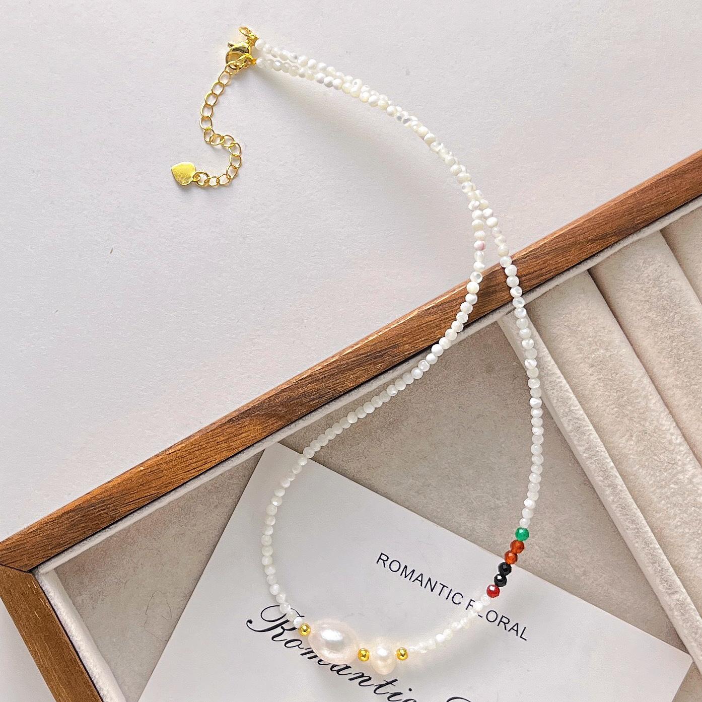 Mini Natural Shell Freshwater Pearl Design Necklace Collarbone Chain