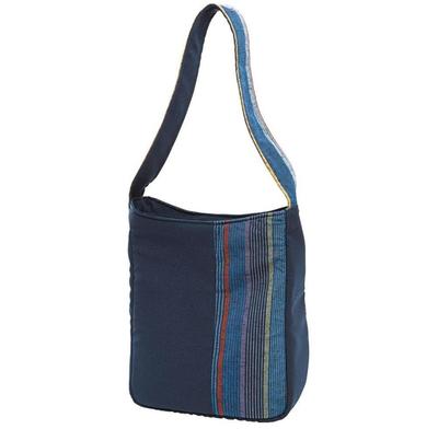 Kurume Fabric Workshop Japanese Shoulder Navy Blue Vertical Stripes Bag,
