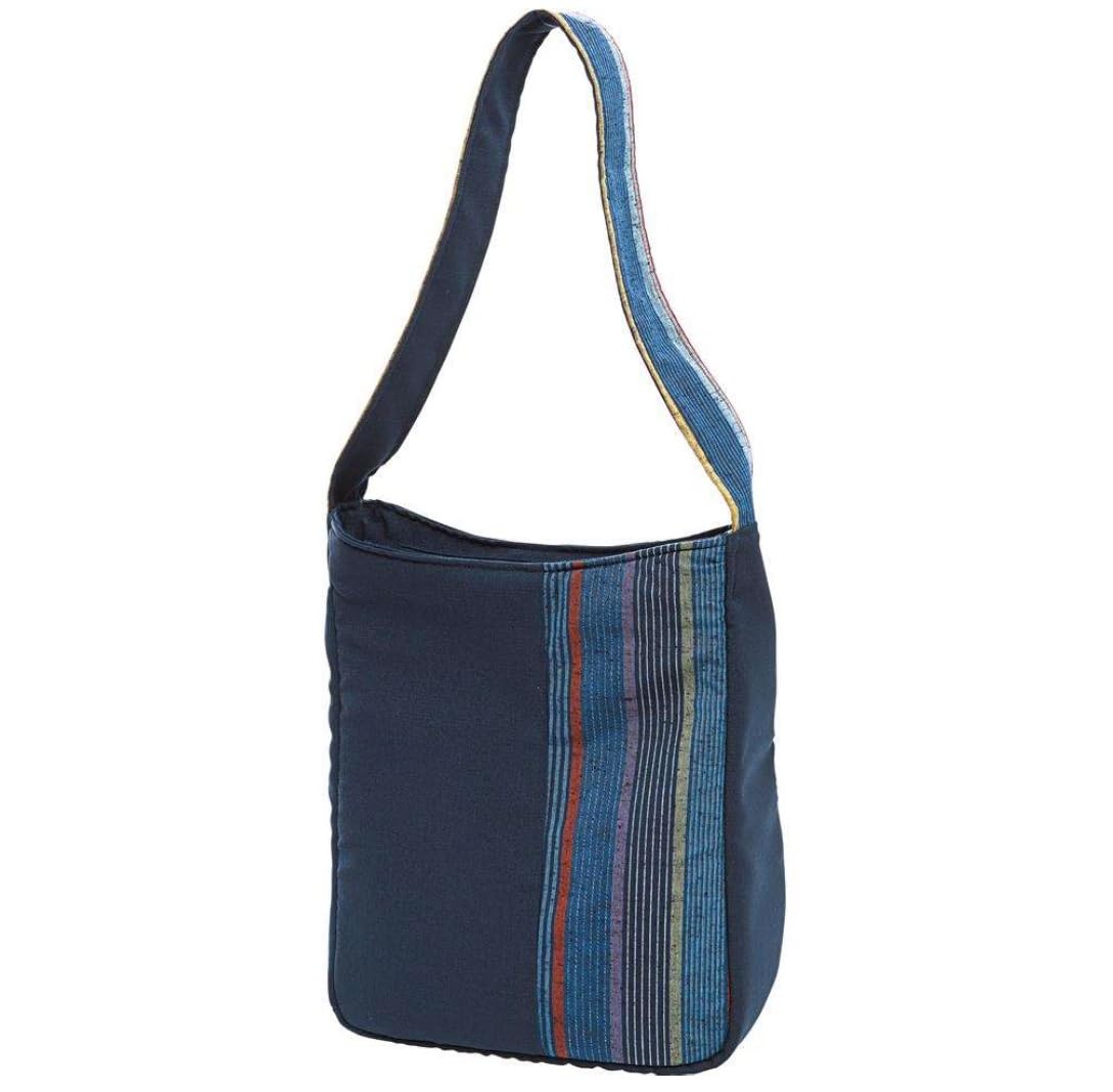 

Kurume Fabric Workshop Japanese Shoulder Navy Blue Vertical Stripes Bag,