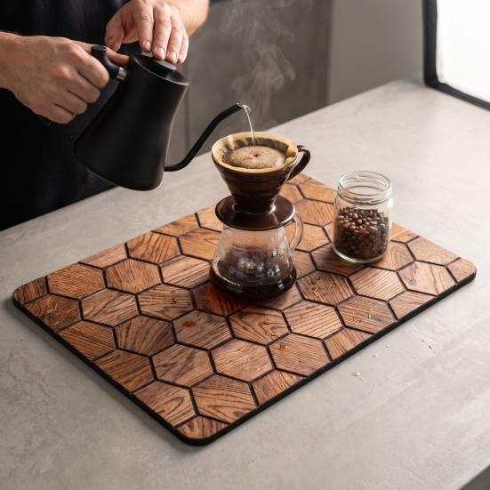 Rutschfeste Bar-Service-Matte 3D Holzmaserung Geschirrtrockenmatte, Kieselgur-Absorbent für Küchenarbeitsplatte, Rutschfest Hitzebeständig Tassen-Kaffee-Pad Multi