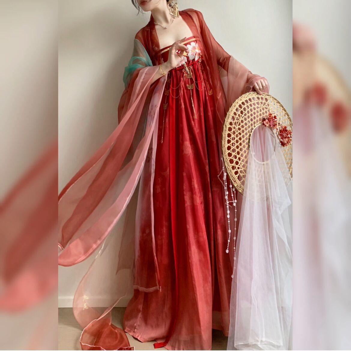 

Китайский стиль династии Тан, платье HE ZI, женский костюм Hanfu, повседневный костюм с вышивкой L красный