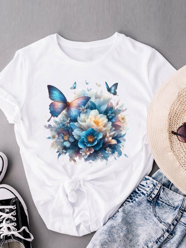 (Asian Size) Beach Trend O-neck Casual Clothing Short Sleeve T-shirts Fashion Female Women's Top T Shirt Printed Graphic Tee