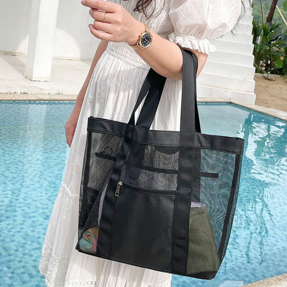 Storage Bag Transparent Mesh Bag PVC Travel Shoulder Bag Travel Beach Tote Bag  Ladies