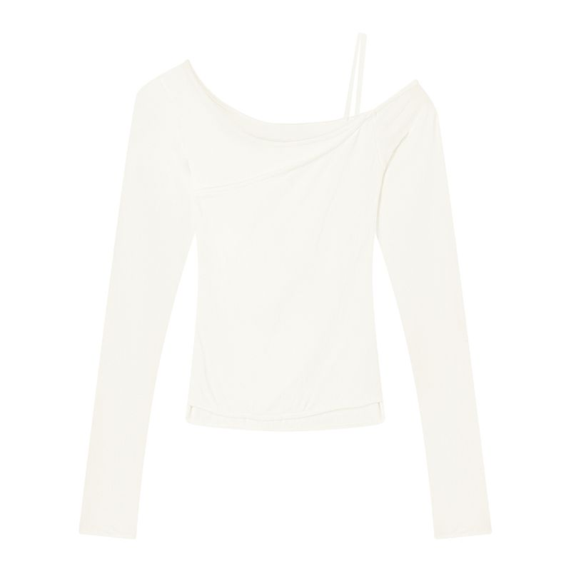 Kumikumi Design Sense Solid Niche Chic Sloping Shoulder Long Sleeves Shirt Women Autumn Slim Fit Slimming Versatile Top