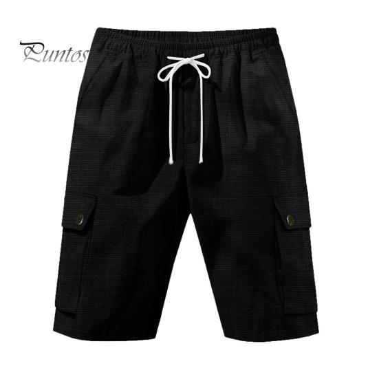 

Мужские шорты однотонные широкие шорты-карго с карманами, эластичный пояс, затягивающийся шнурок, пляжные шорты для путешествий и отдыха M чёрный