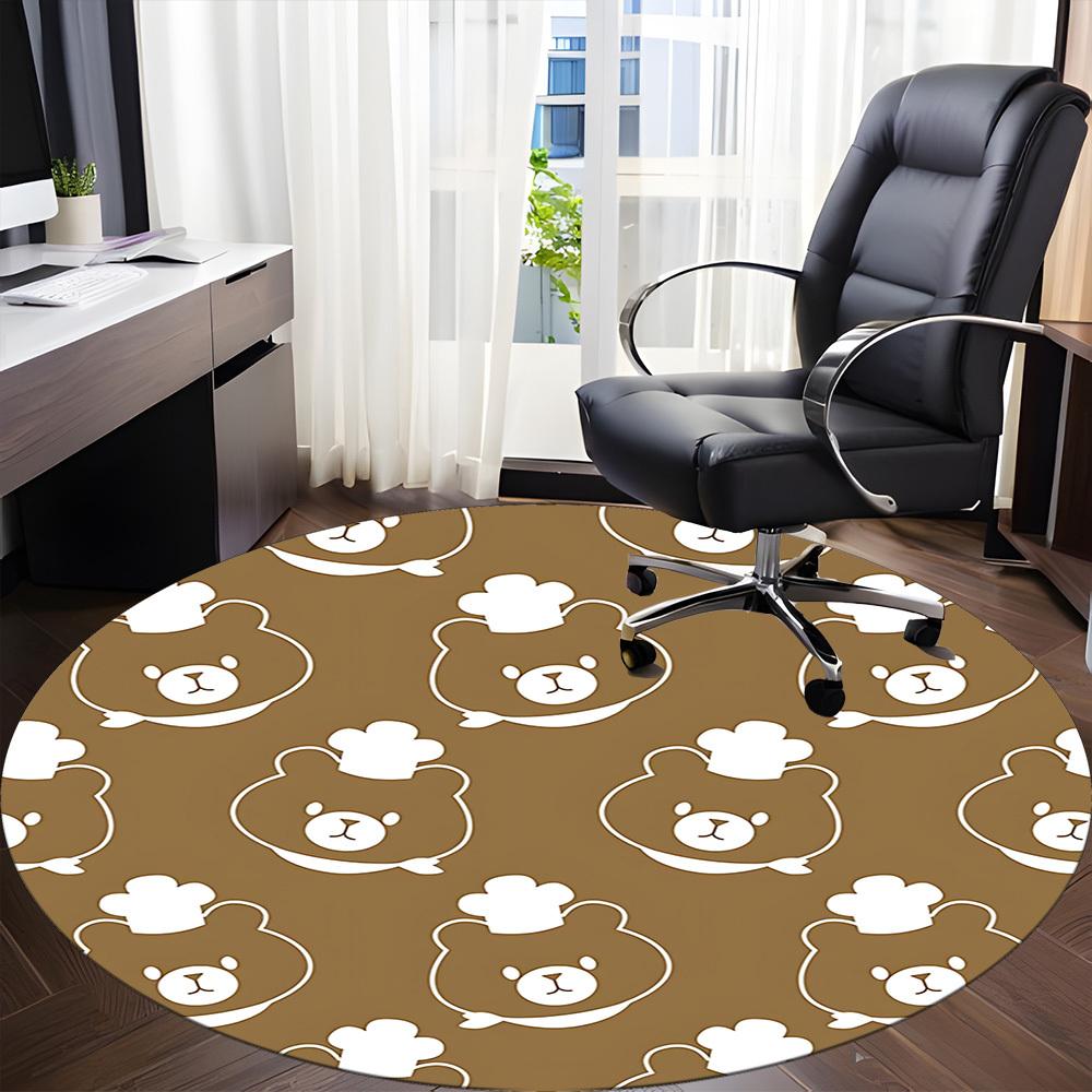 1pc Bear Pattern Office Round Rug, Carpet for Office, Gaming, Lightweight Round Floor Mat yy260205077