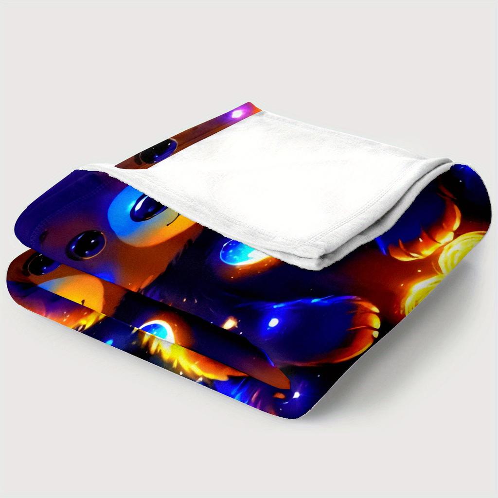 Glow-in-the-Dark Blue Bear Flannel Blanket - Soft & Lightweight for Sofa/Bed/Travel,Digital Print Cozy Gift for Family & Friends