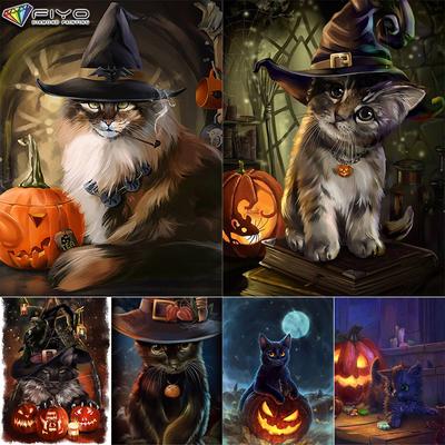 Popular 5D Diy Cross Stitch Halloween Pumpkin And Black Cat Painting Full Drill Cross-Stitch Crafts Kit Wall Sticker Home Decor