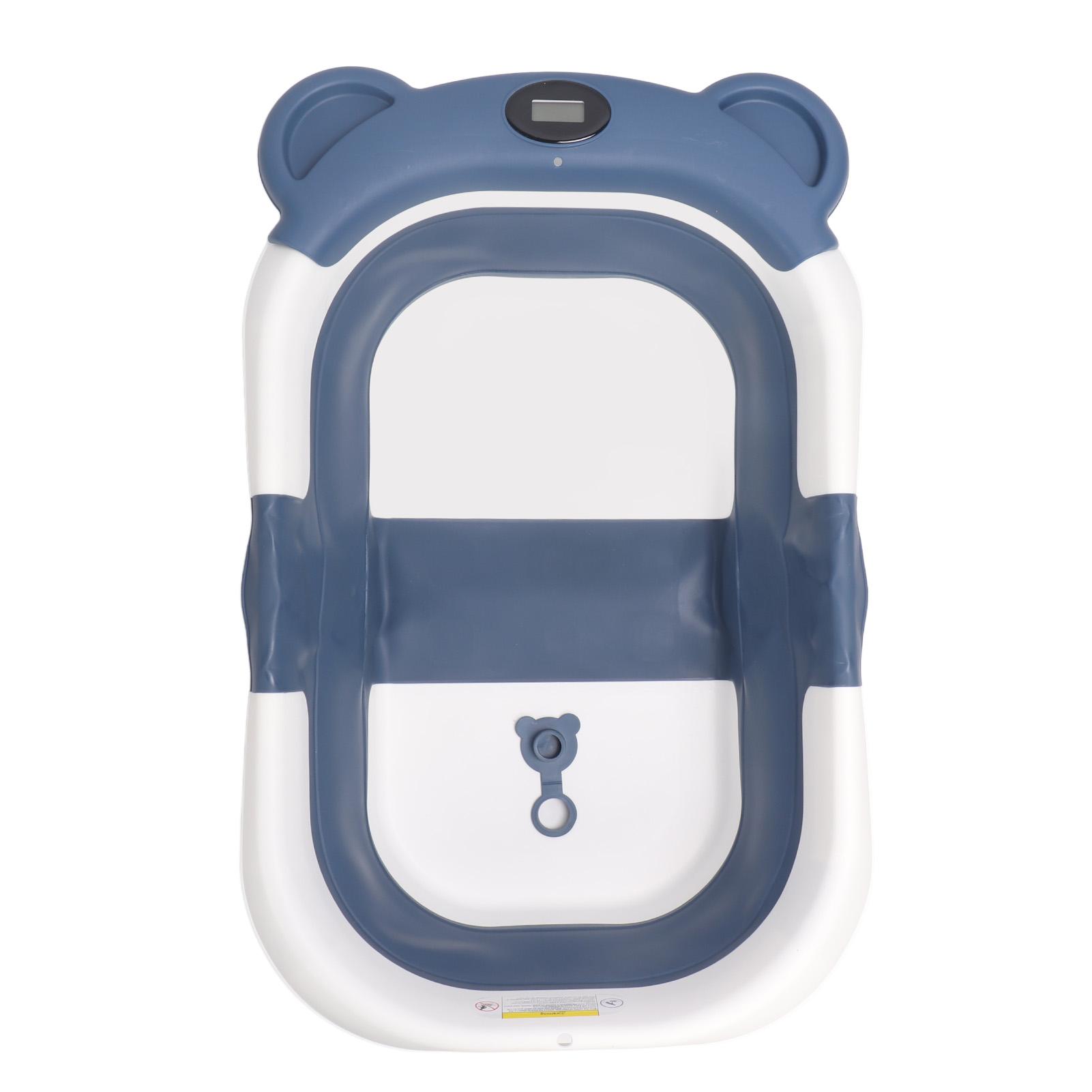 

Детская ванночка с противоскользящей подкладкой, датчиком температуры, сливным отверстием, складная ванночка для младенцев, серая темно-синий