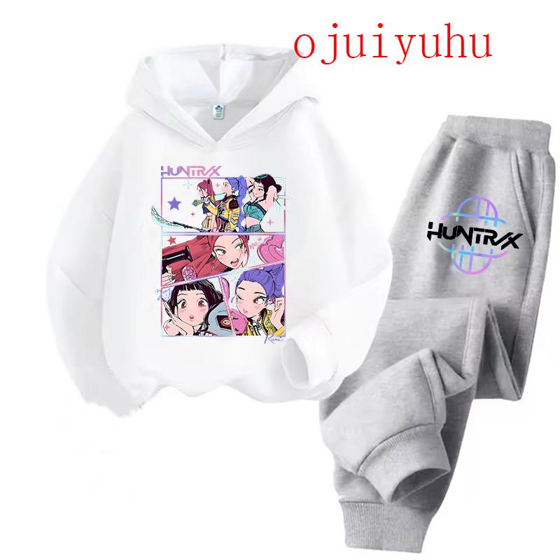 Unisex Sets Children Hoodies Kpop Demon Hunters Kawaii Pullover Sweatshirt Anime Trucksuit Cartoon Clothes