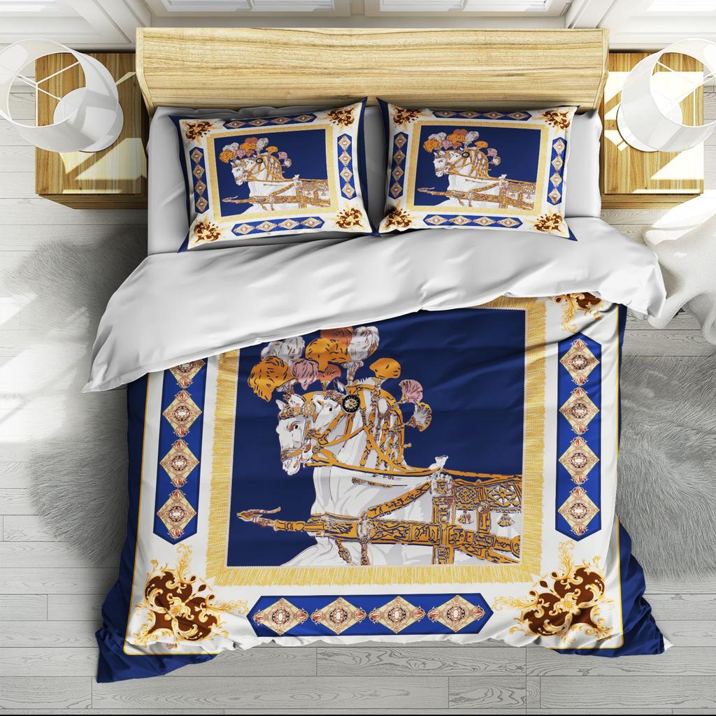 Digital Printing Three-Piece Set Retro Pattern Quilt Cover Sheets Can Be Determined