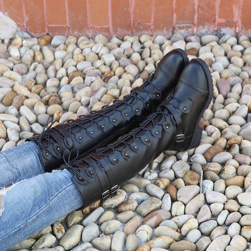 Fashion Women Knee High Boots Autumn Winter  Sexy Steampunk Shoes Women Fashion Retro Buckle Comfortable Boots Women Zapatos De Mujer