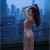 Celebrity Temperament Party Waist Suspender Dress Summer High-end Sequins Birthday Dress Hip Wrap Fishtail Split Skirt