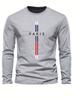 Camiseta holgada 100% de algodón puro para hombre, cómoda, deportiva y de ocio, con estampado de letras de París, cuello redondo, manga larga