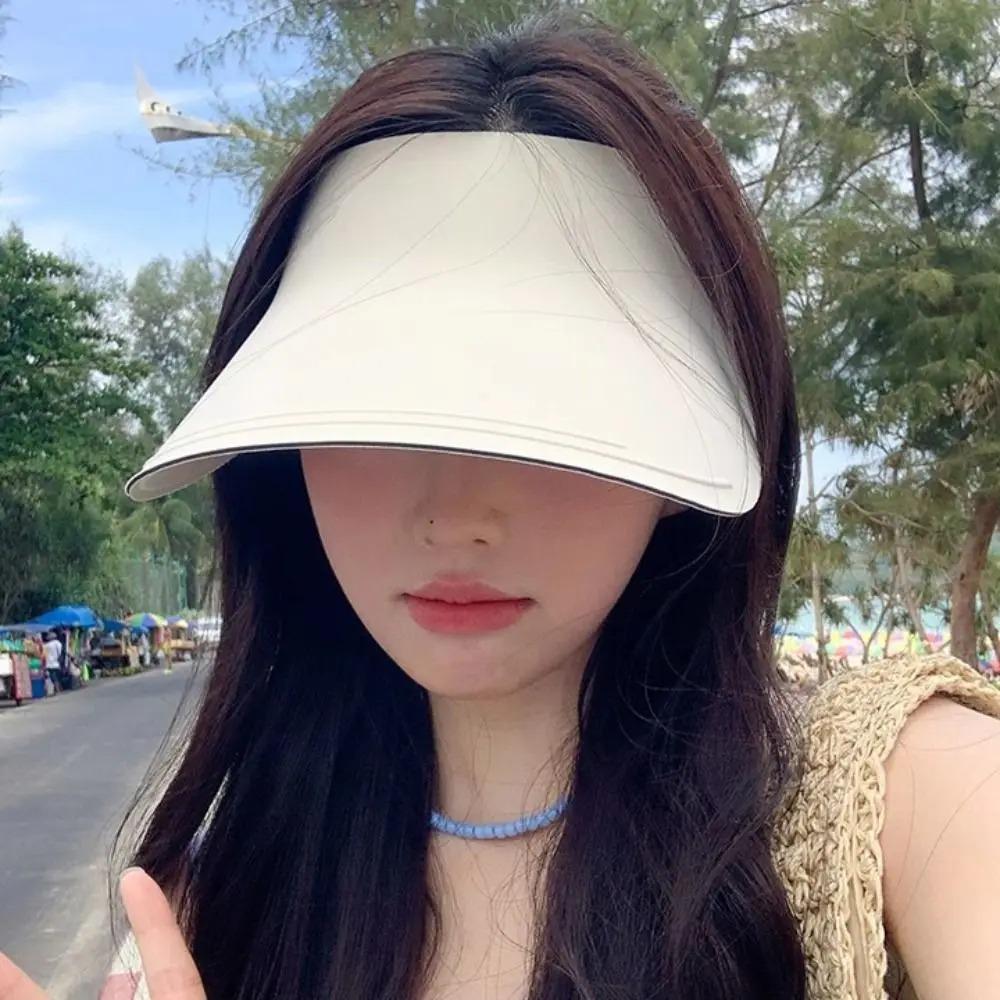 Breathable Seamless Visor Cap Large Brim Beach Cap Sun Protection Sunscreen Empty Top Cap  Summer