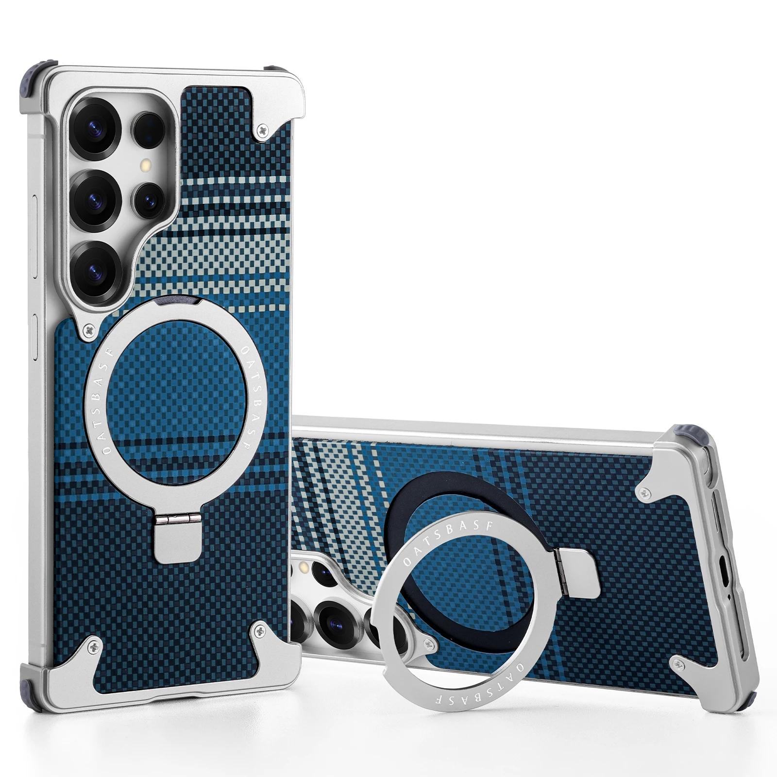 

Oatsbasf Magnetic Phone Case for Samsung Galaxy S25 Ultra with Stand Kevlar Fiber Texture for S25 Ultra Phone Case Shockproof Galaxy S25 Ultra