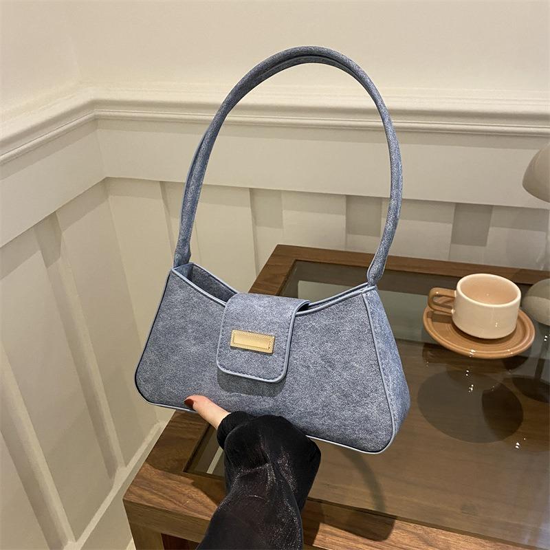 Strukturierte Nischentasche neue Damentasche einfarbig beliebte Crossbody-Schulter-Unterarm-Baguette-Tasche